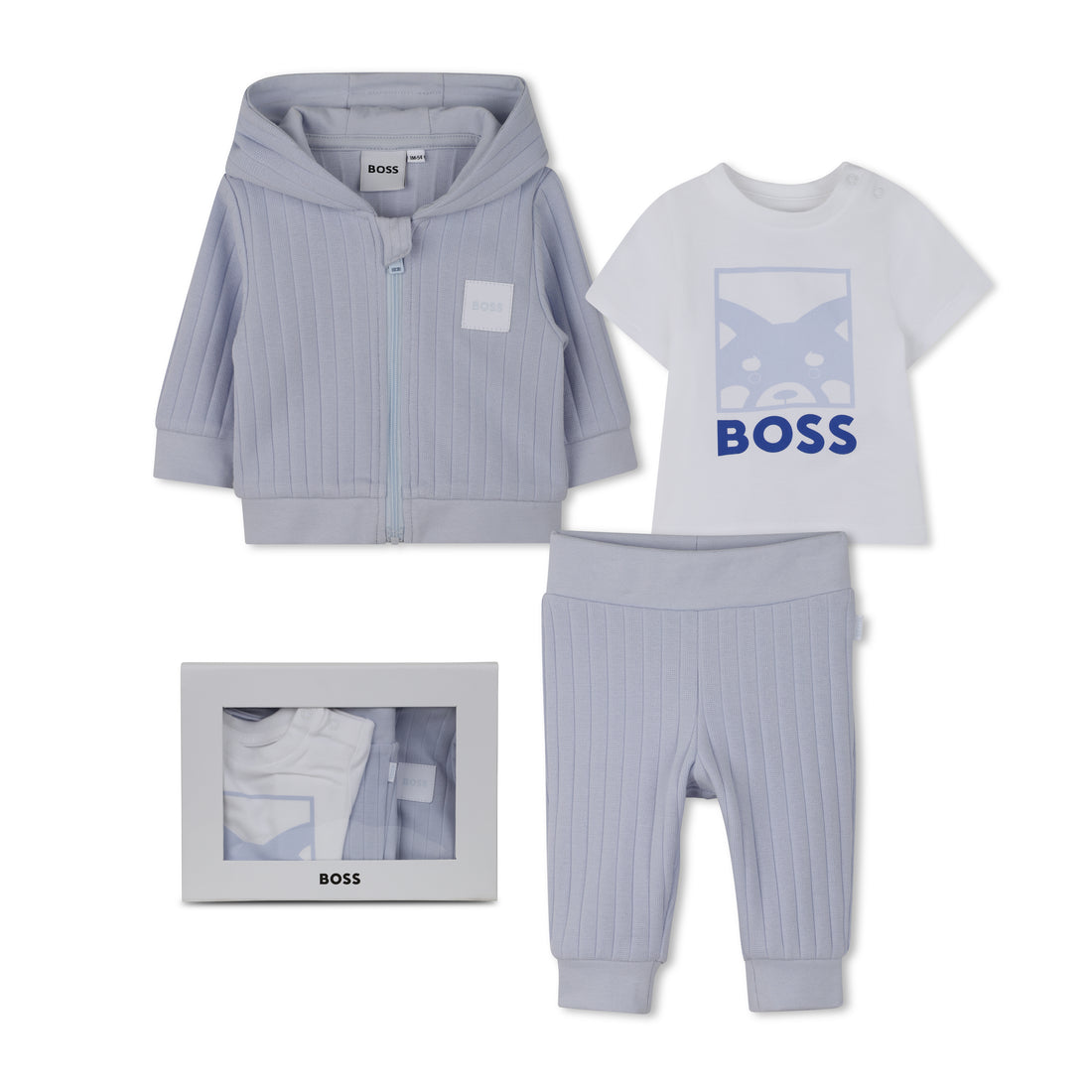 Baby Boy Three-Piece Cardigan, T-Shirt and Trousers Gift Set Hugo Boss