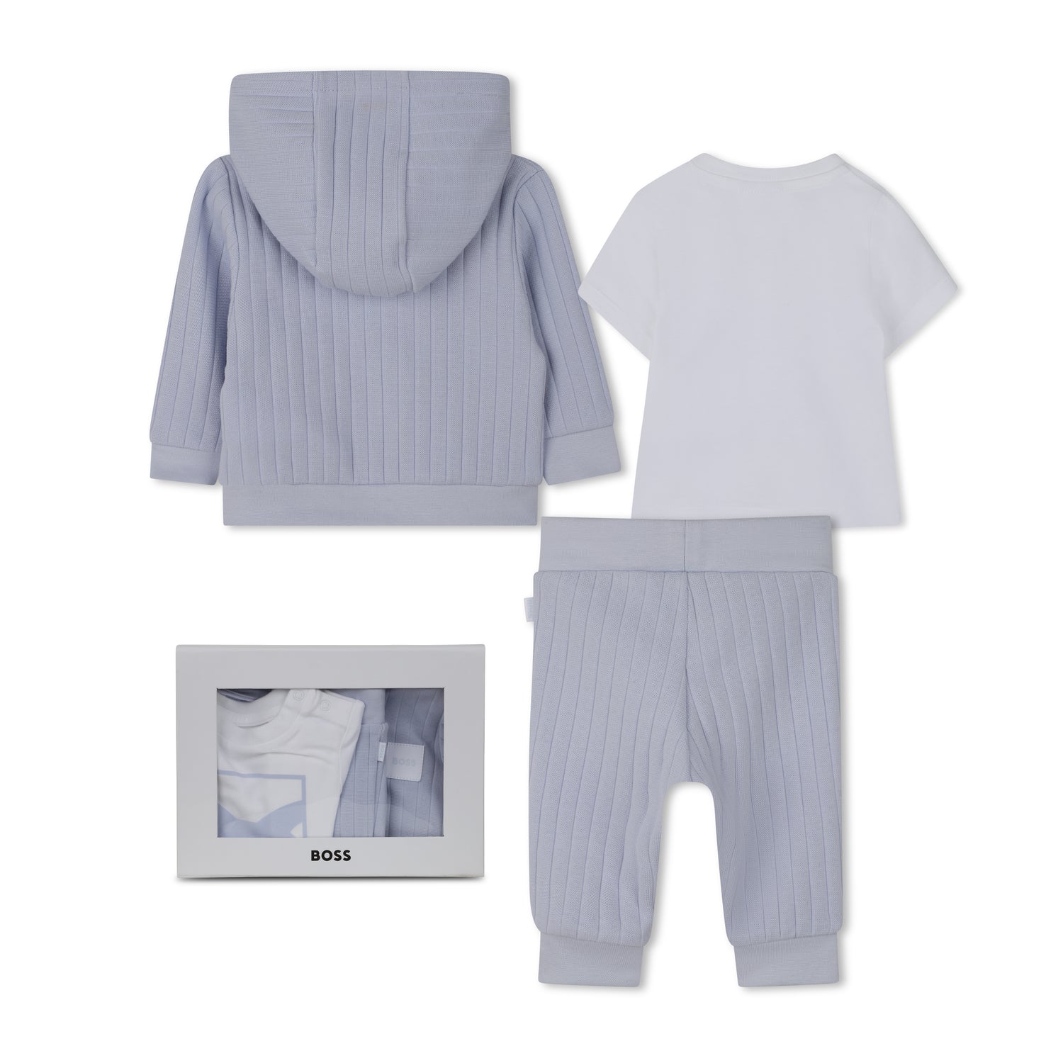 Baby Boy Three-Piece Cardigan, T-Shirt and Trousers Gift Set Hugo Boss