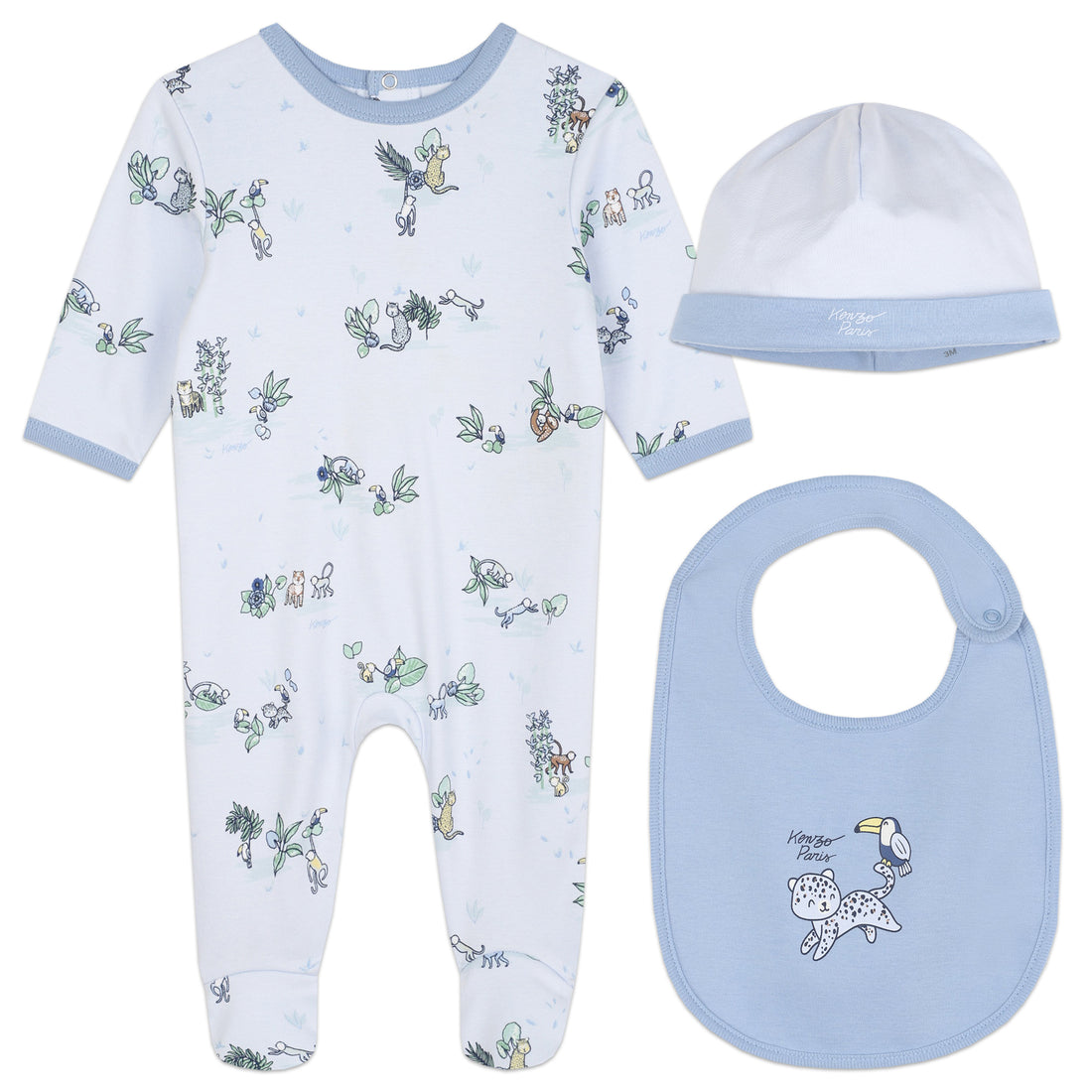 Allover Print Pyjamas, Bib & Beanie Set