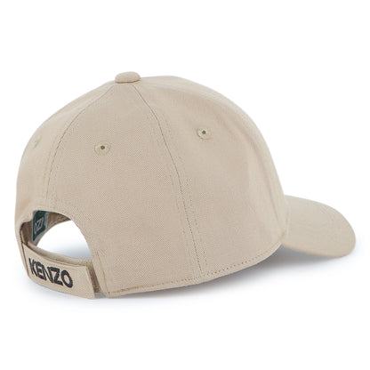 Kids cotton twill cap with embroidered tiger logo and adjustable back