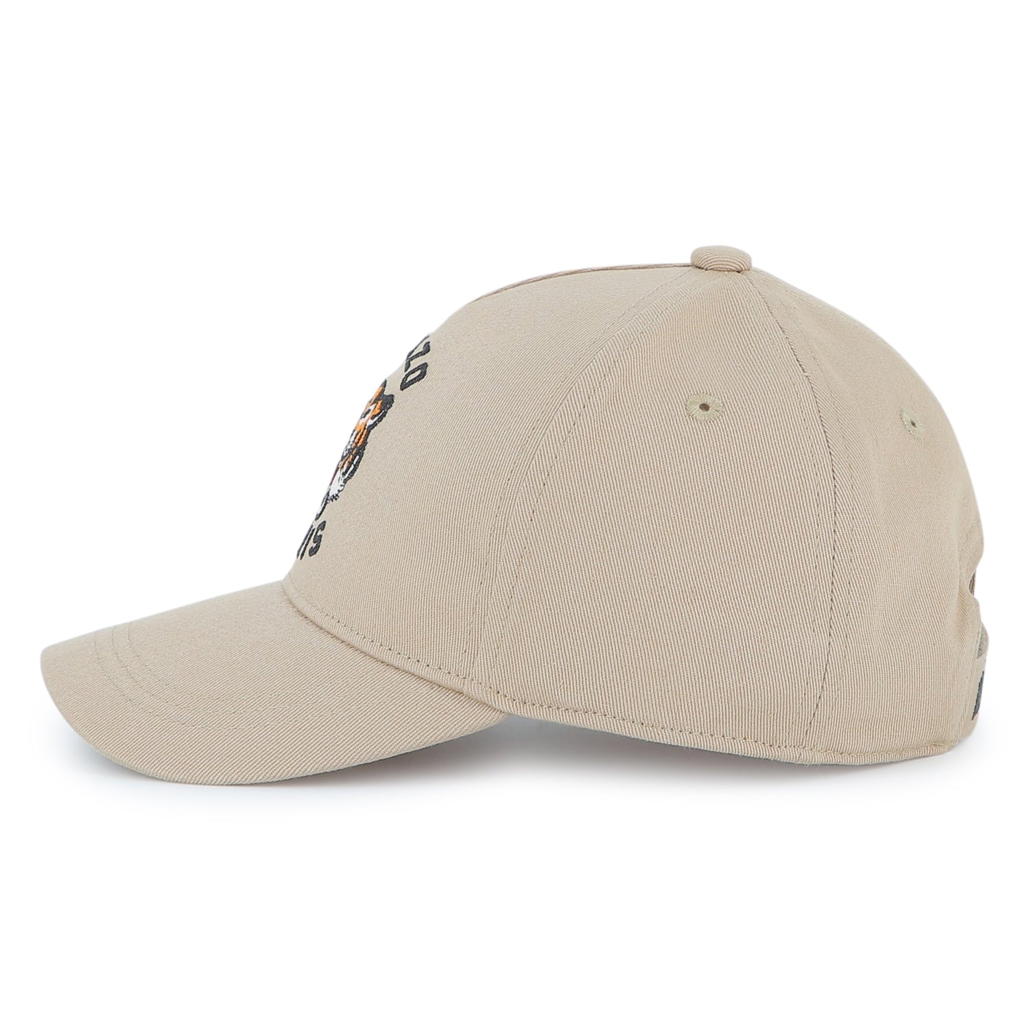 Kids cotton twill cap with embroidered tiger logo and adjustable back