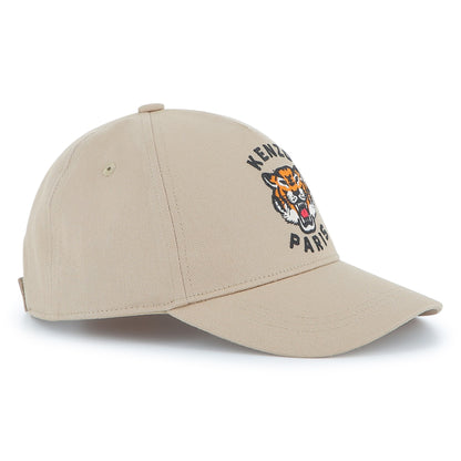 Kids cotton twill cap with embroidered tiger logo and adjustable back