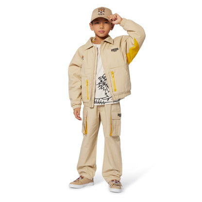 Kids cotton twill cap with embroidered tiger logo and adjustable back