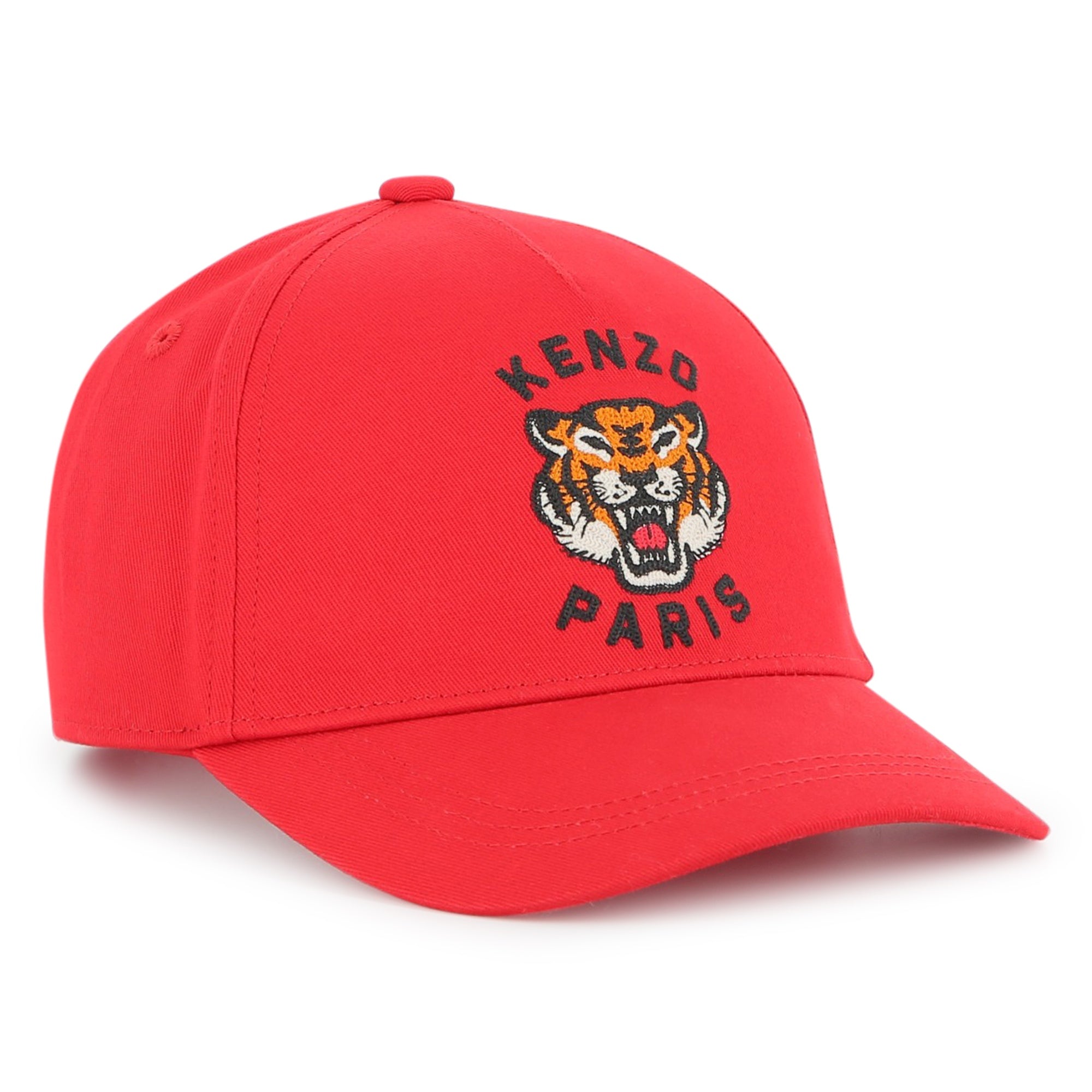 Kids cotton twill cap with embroidered tiger logo and adjustable back