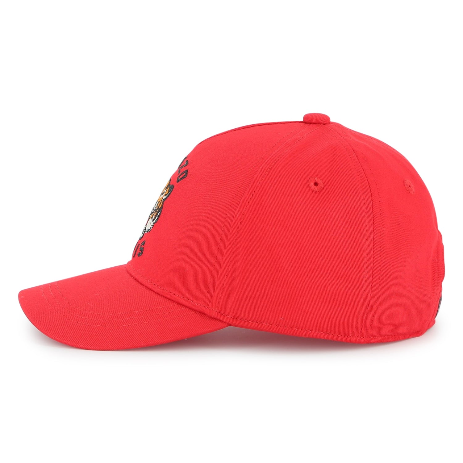 Kids cotton twill cap with embroidered tiger logo and adjustable back