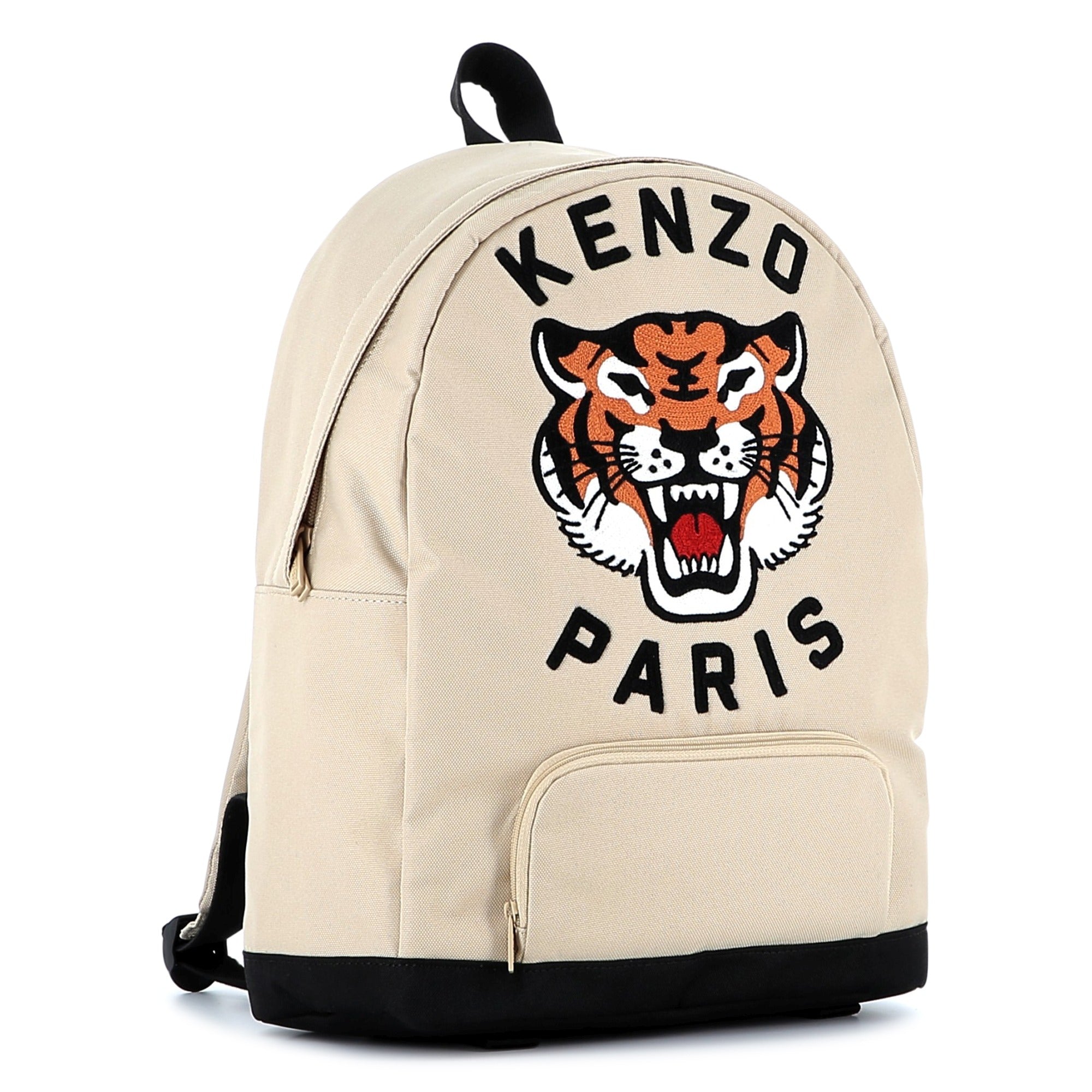Kids canvas backpack with embroidered tiger logo and adjustable straps