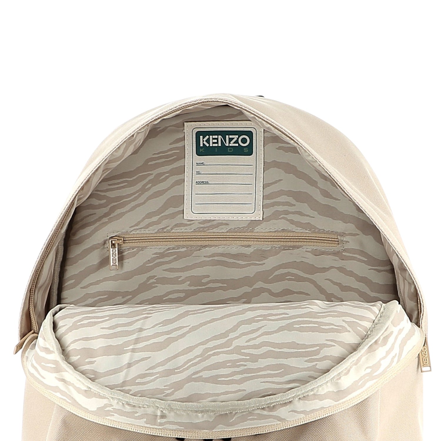 Kids canvas backpack with embroidered tiger logo and adjustable straps