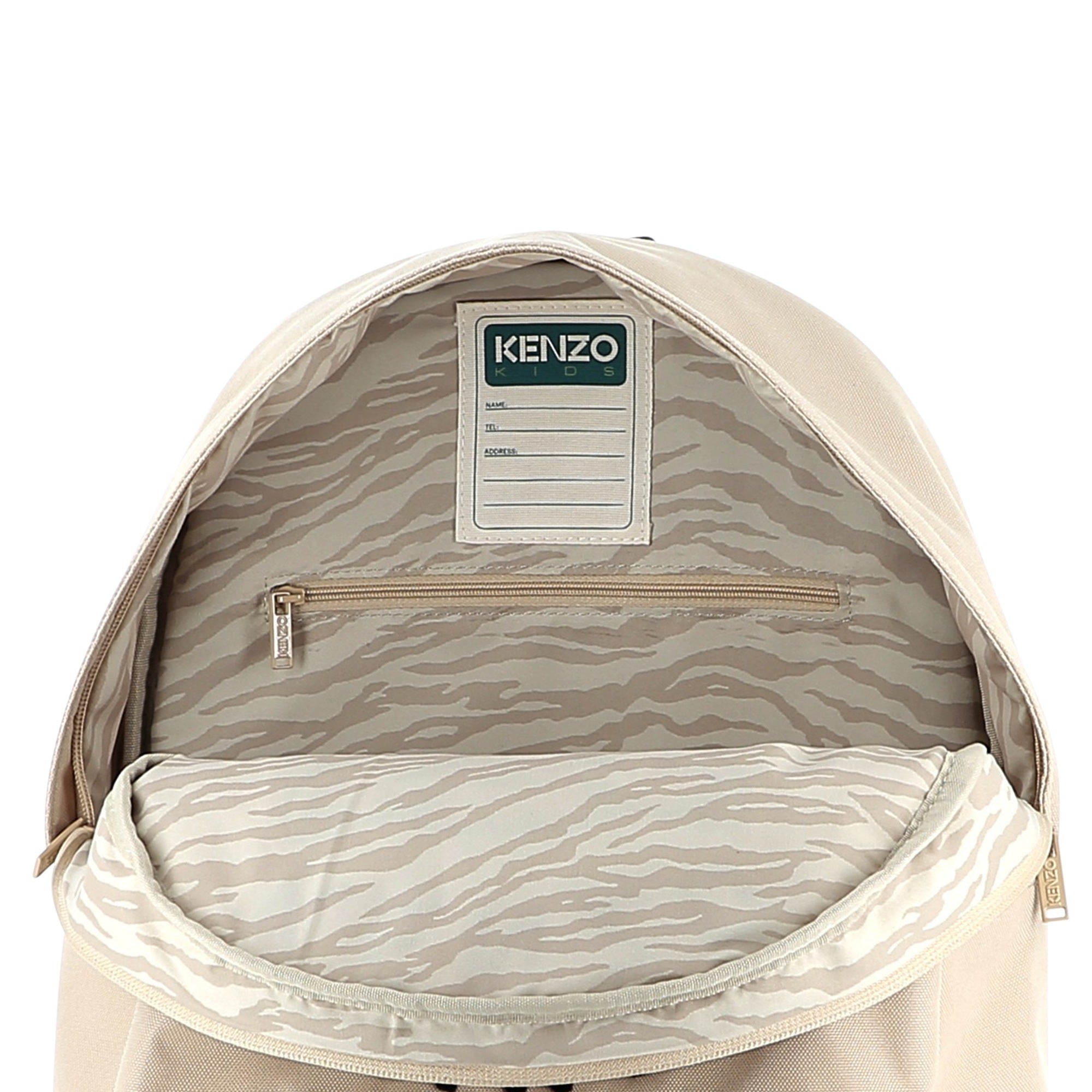Kids canvas backpack with embroidered tiger logo and adjustable straps