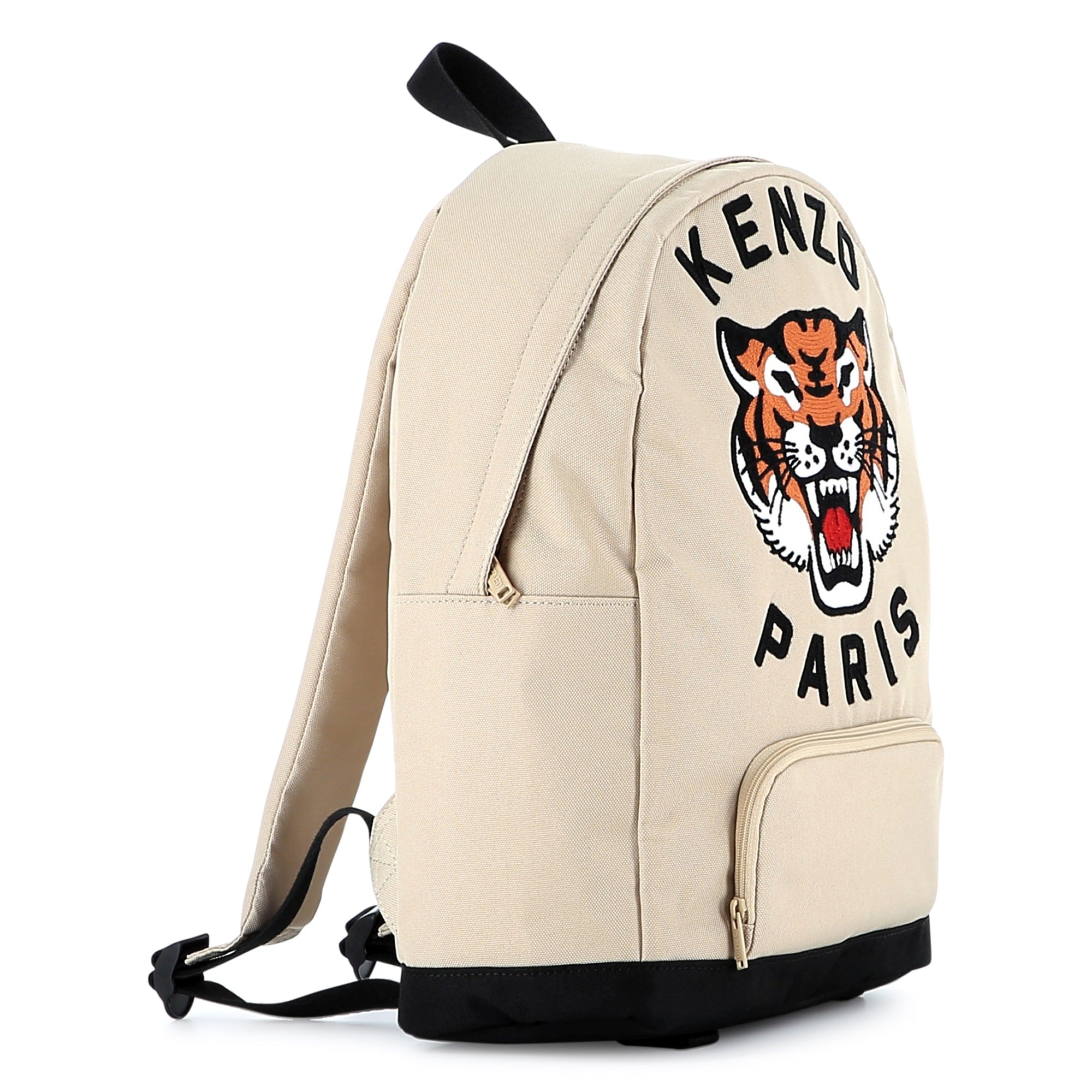Kids canvas backpack with embroidered tiger logo and adjustable straps