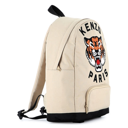 Kids canvas backpack with embroidered tiger logo and adjustable straps