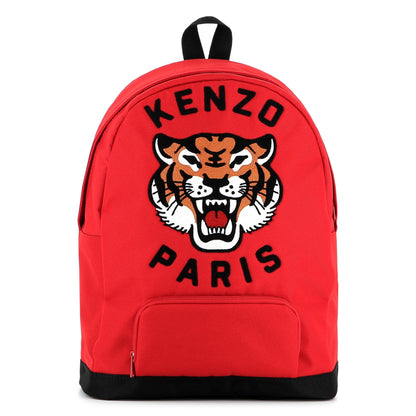 Kids canvas backpack with embroidered tiger logo and adjustable straps