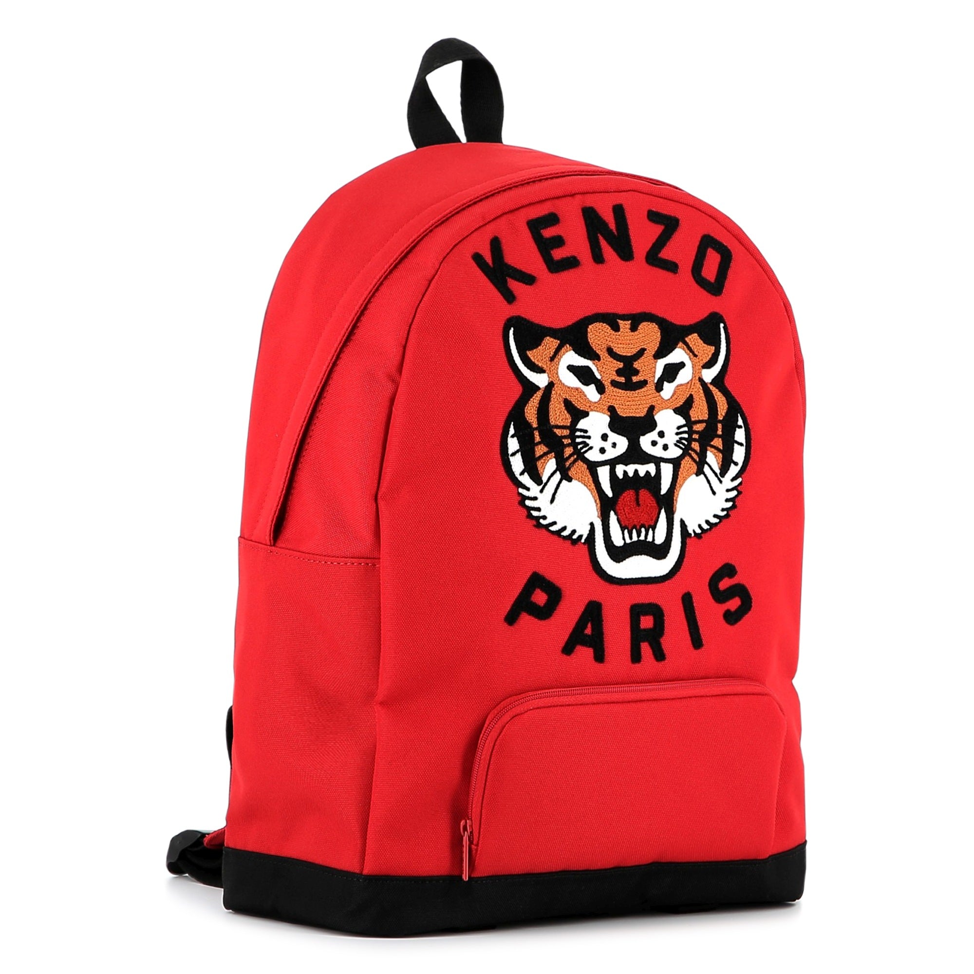 Kids canvas backpack with embroidered tiger logo and adjustable straps