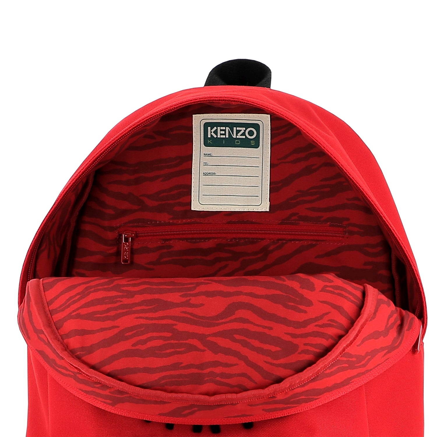 Kids canvas backpack with embroidered tiger logo and adjustable straps