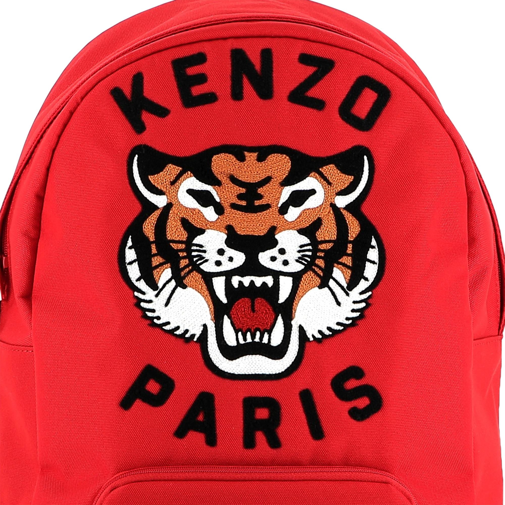 Kids canvas backpack with embroidered tiger logo and adjustable straps