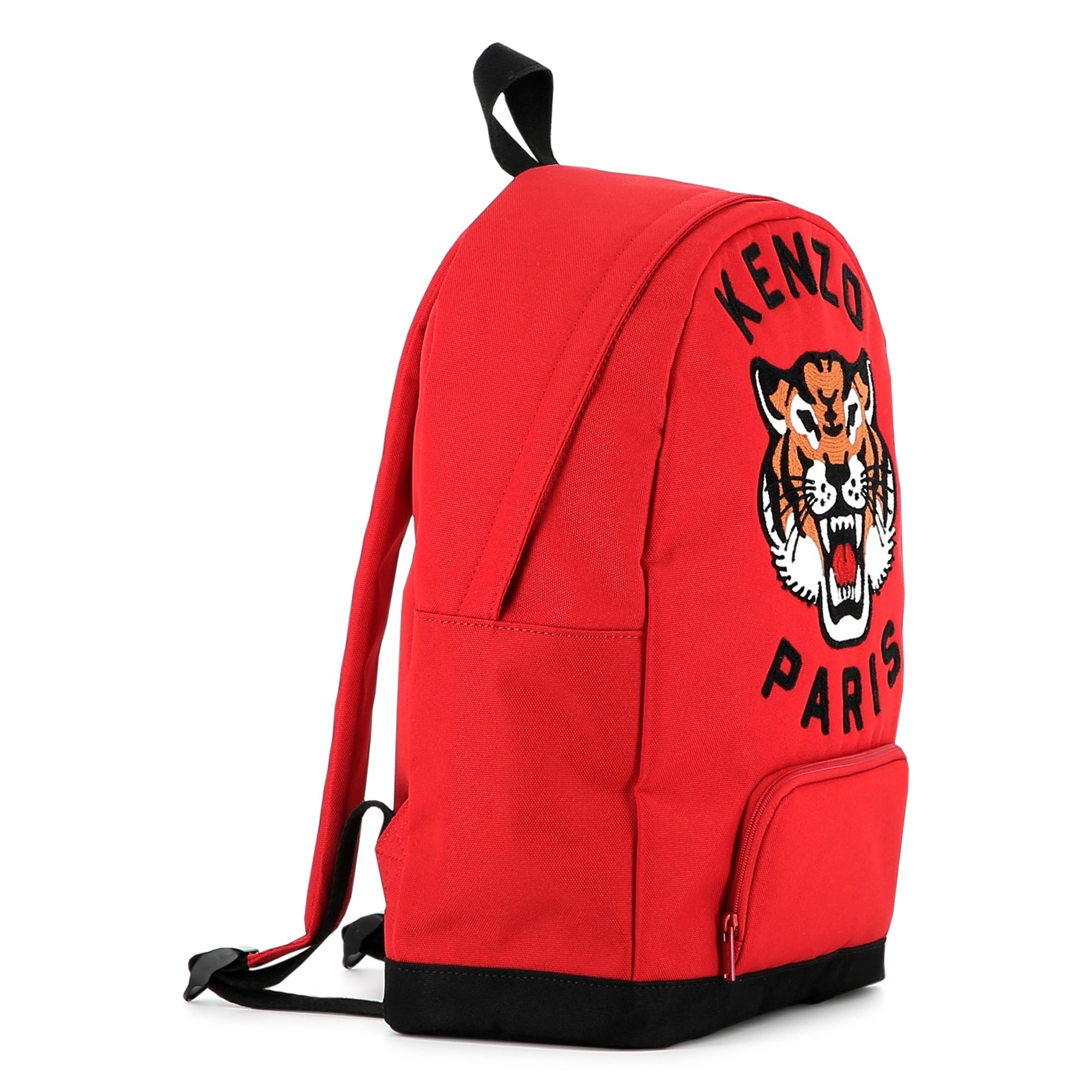 Kids canvas backpack with embroidered tiger logo and adjustable straps