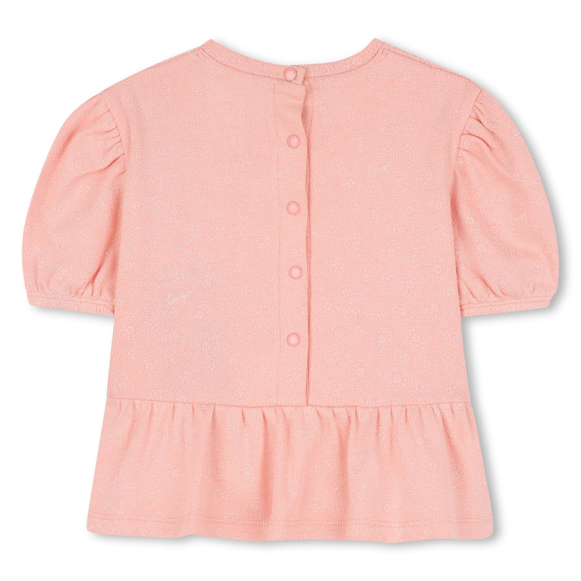 Baby pink dress, white leggings and matching headband set with embroidered detail