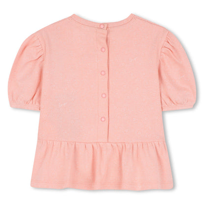 Baby pink dress, white leggings and matching headband set with embroidered detail