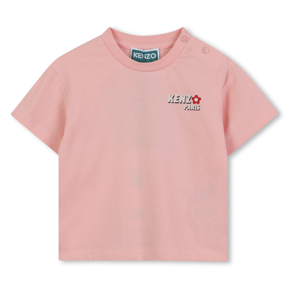 Baby pink organic cotton t-shirt with chest and back logo print