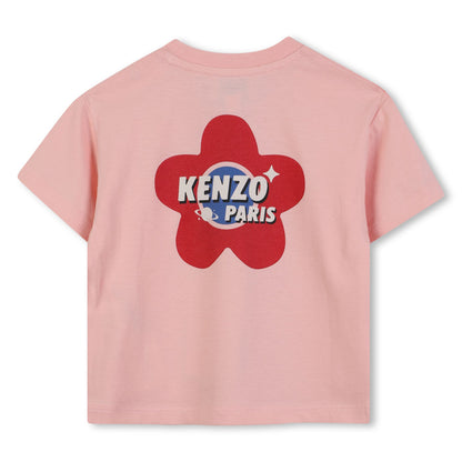 Baby pink organic cotton t-shirt with chest and back logo print
