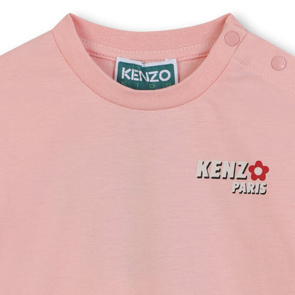 Baby pink organic cotton t-shirt with chest and back logo print
