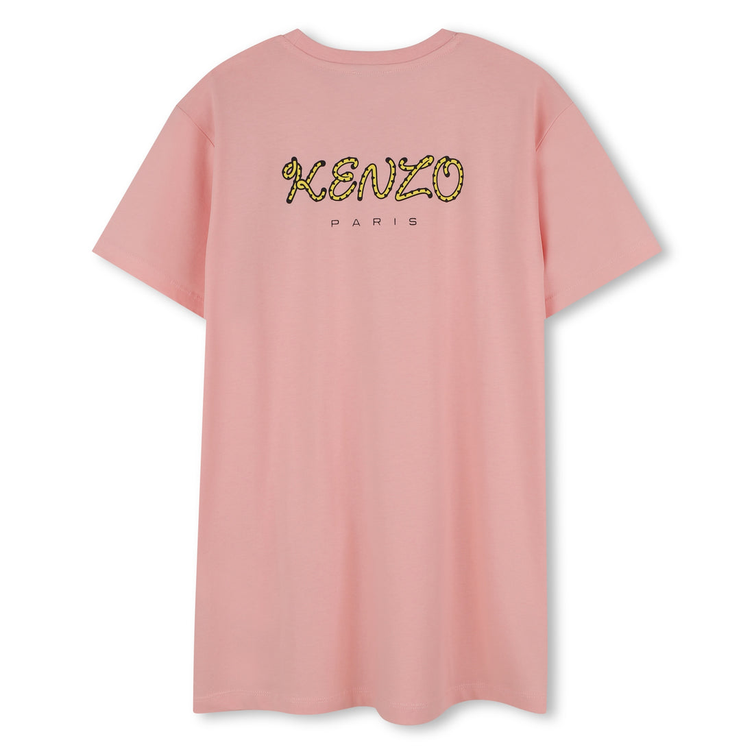 Kids pink organic cotton t-shirt dress with tiger badge and logo print