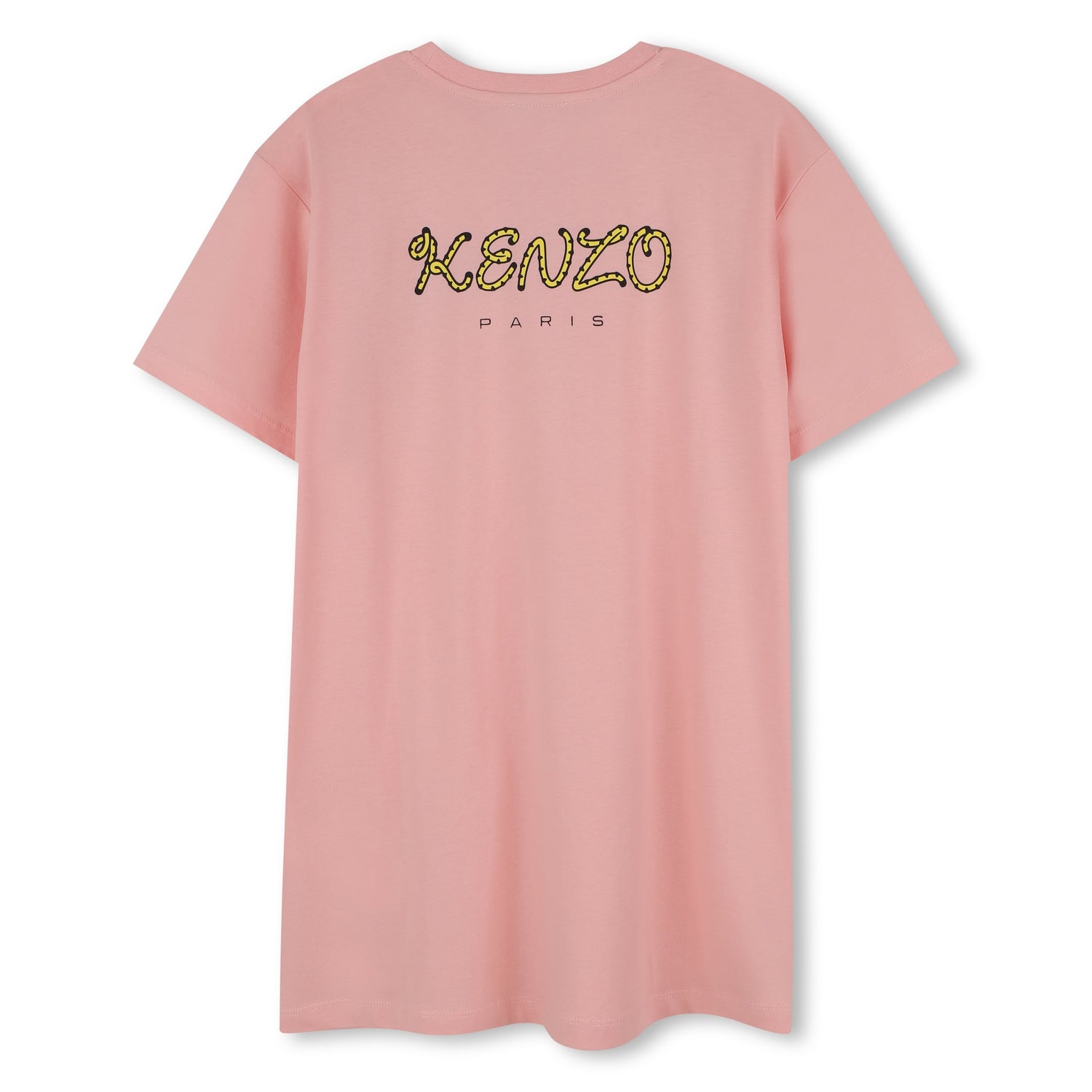 Kids pink organic cotton t-shirt dress with tiger badge and logo print