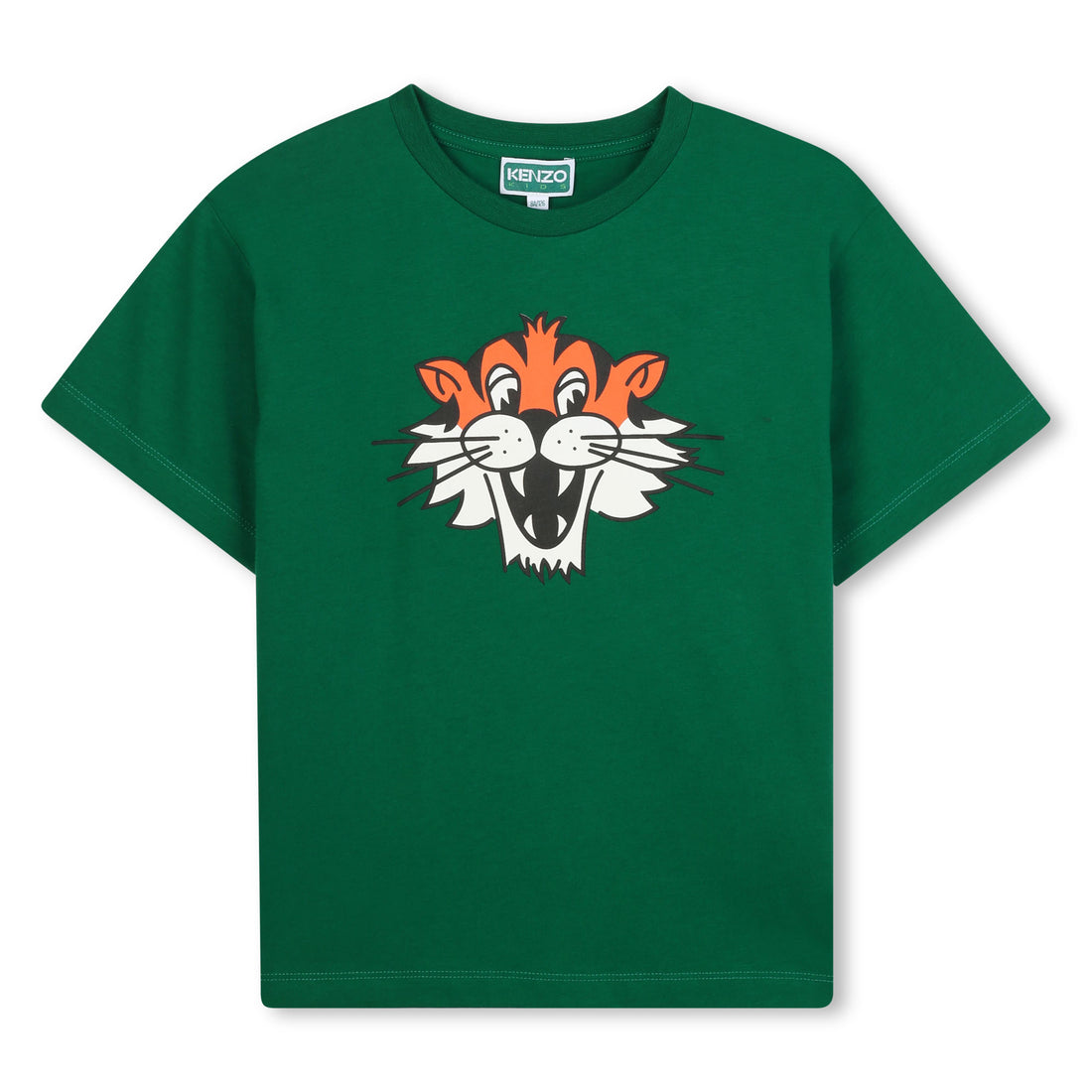 Kids green organic cotton oversized t-shirt with tiger face print