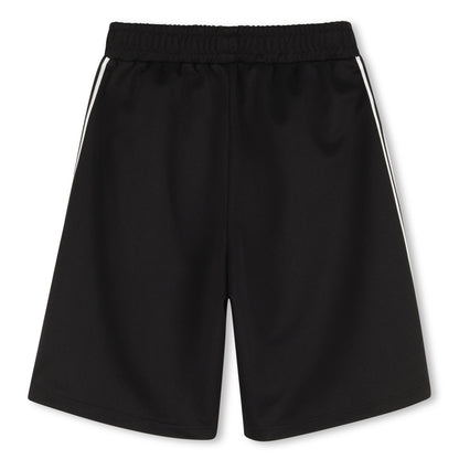 Black Bermuda Shorts with Tiger Logo and Side Stripes
