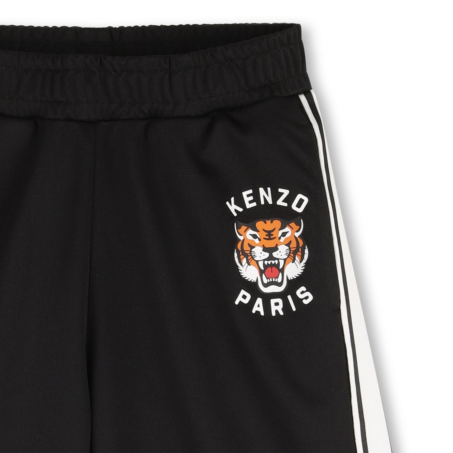 Black Bermuda Shorts with Tiger Logo and Side Stripes