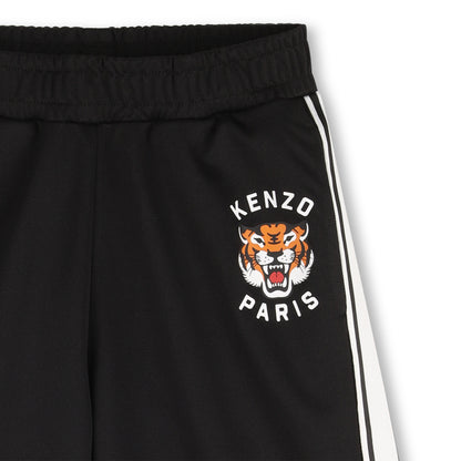 Black Bermuda Shorts with Tiger Logo and Side Stripes