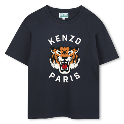 Kids organic cotton t-shirt with roaring tiger logo print