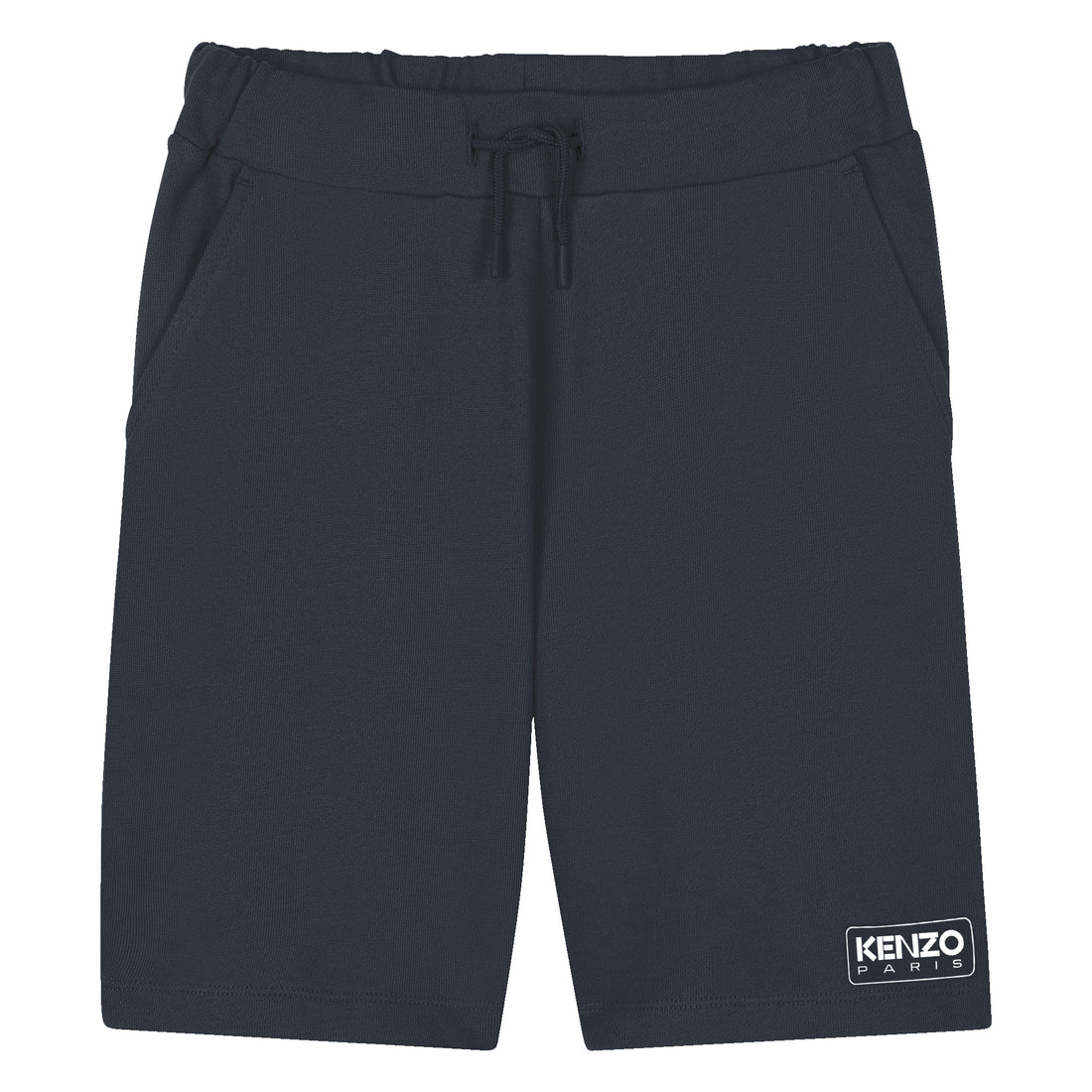 Kids navy cotton Bermuda shorts with drawstring waist and logo print