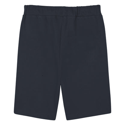 Kids navy cotton Bermuda shorts with drawstring waist and logo print