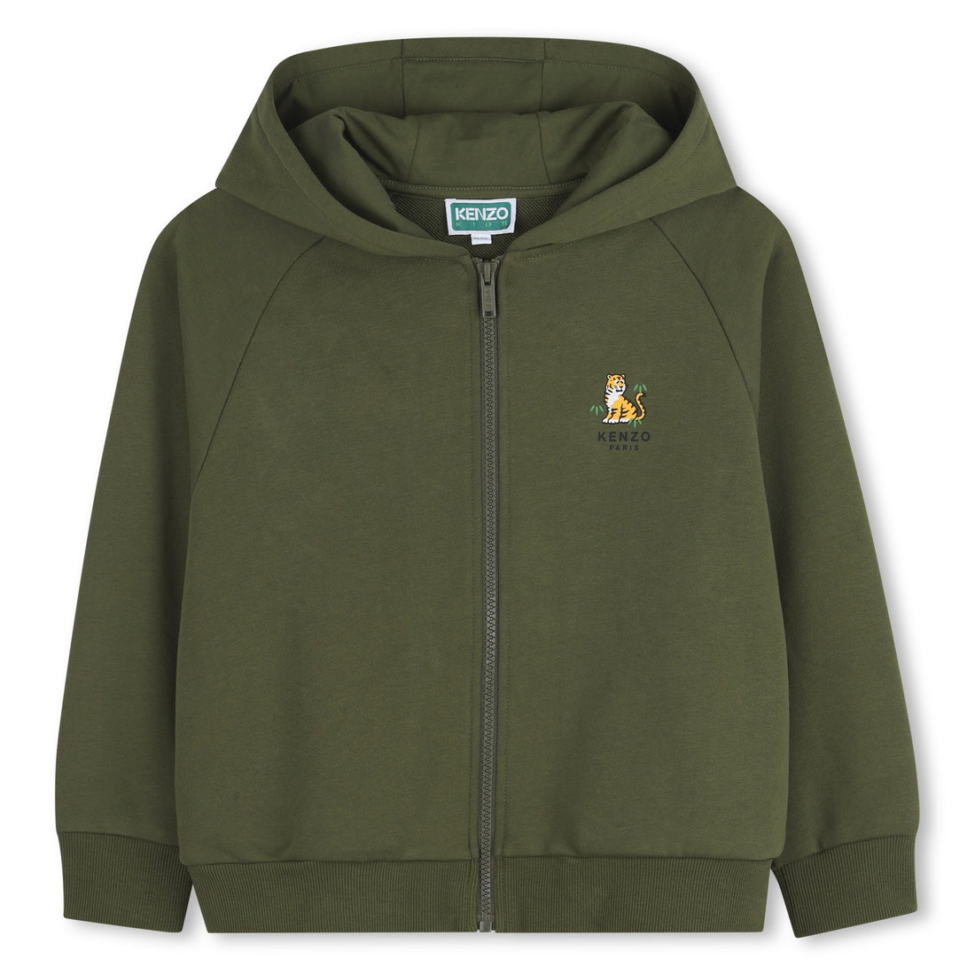 Zip-Up Hoodie in Khaki Green French Terry Kenzo