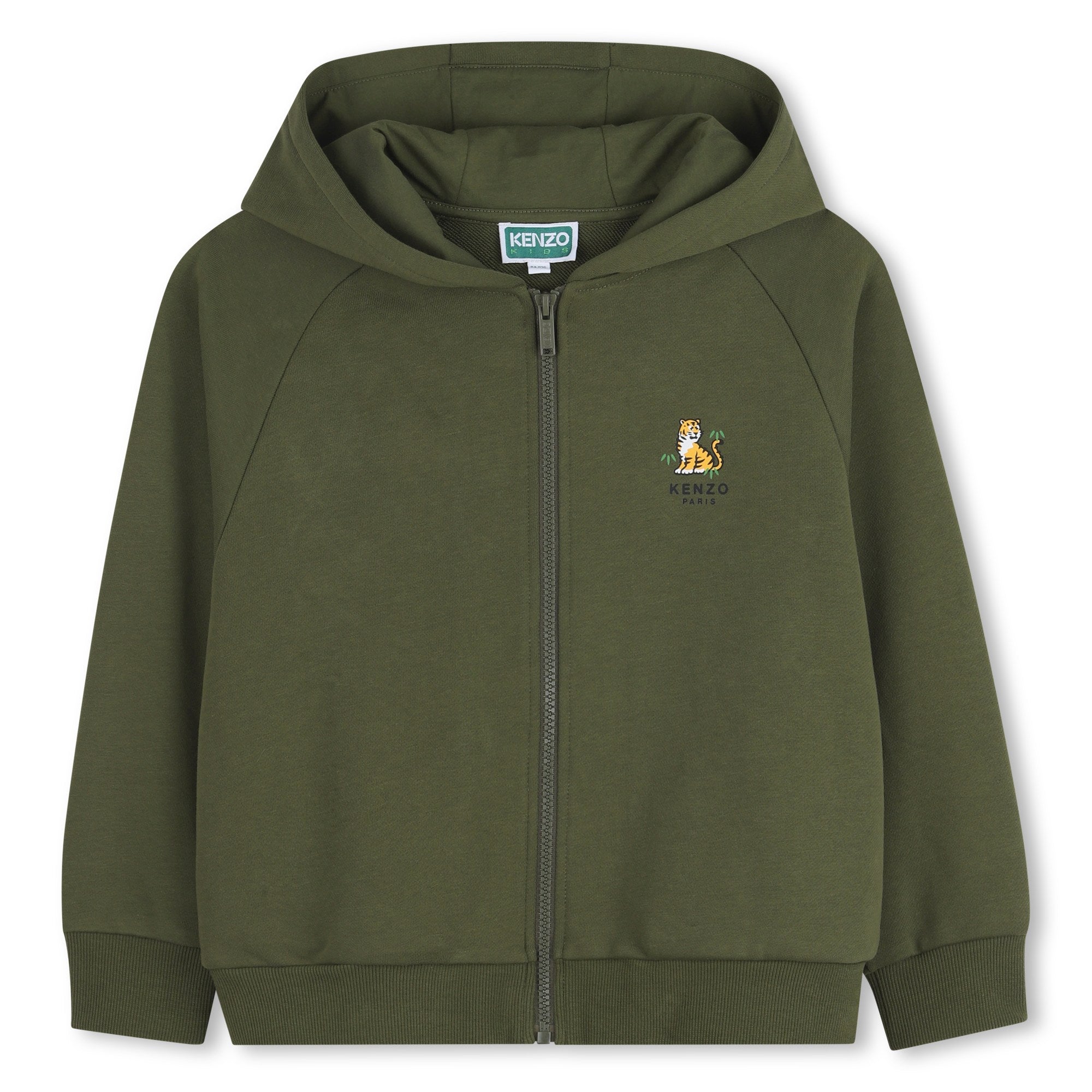 Zip-Up Hoodie in Khaki Green French Terry Kenzo