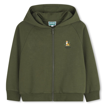 Zip-Up Hoodie in Khaki Green French Terry Kenzo
