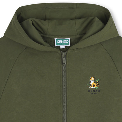Zip-Up Hoodie in Khaki Green French Terry Kenzo