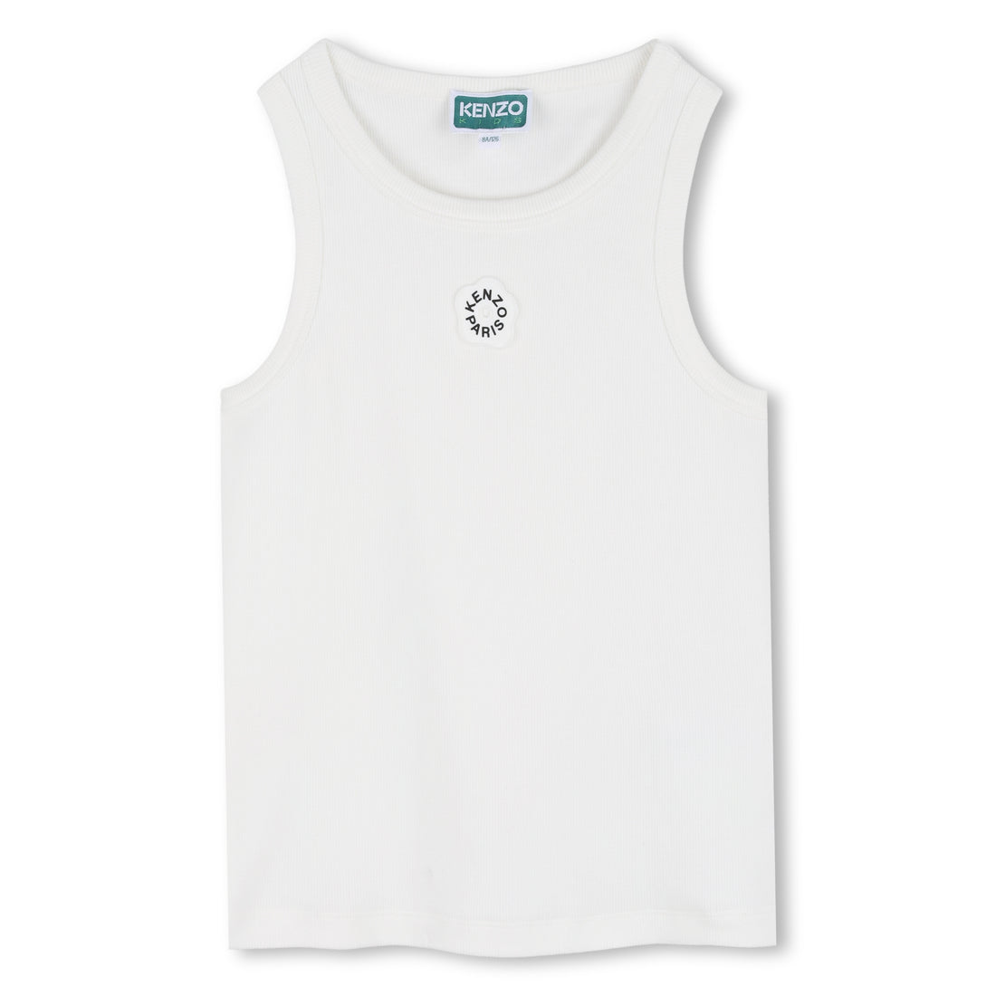 Ribbed Organic Cotton Tank Top With Rubber Badge, White Kenzo