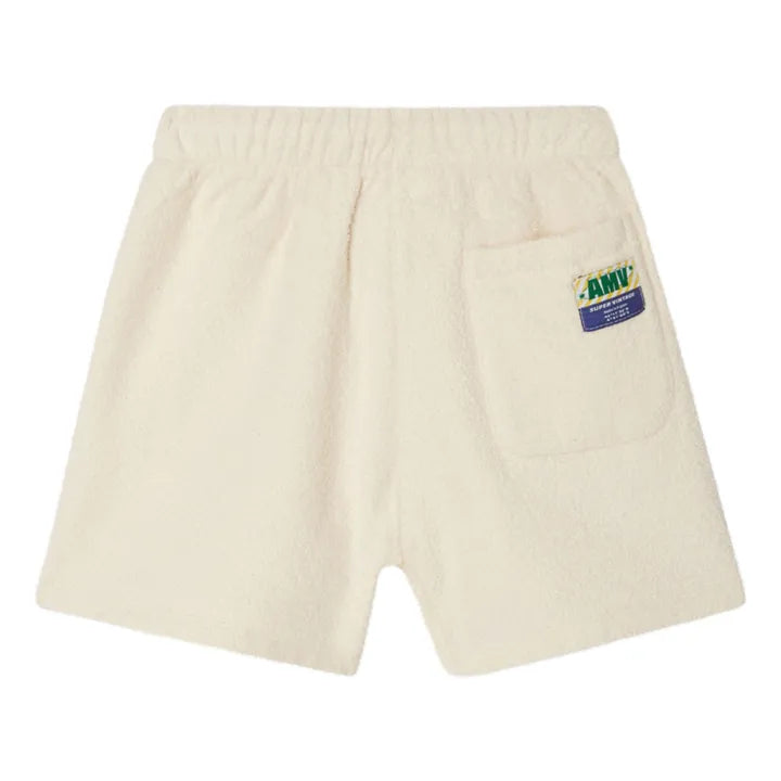 Terry Cotton Elasticated Waist Shorts, Ecru, Fluorescent Green