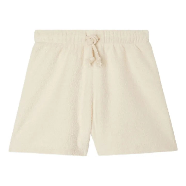 Terry Cotton Elasticated Waist Shorts, Ecru, Fluorescent Green