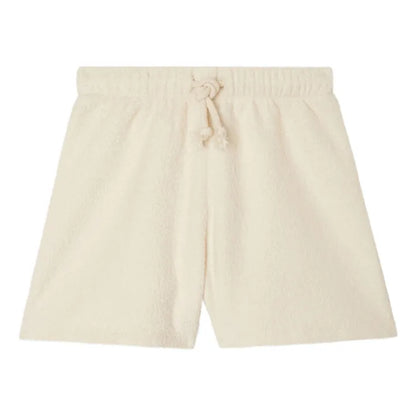 Terry Cotton Elasticated Waist Shorts, Ecru, Fluorescent Green