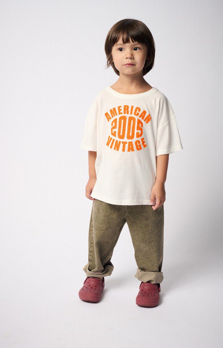 White Short Sleeve T-Shirt with 2005 Graphic Print