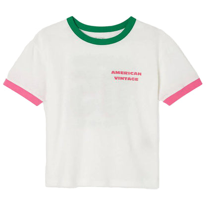 White Short Sleeve T-Shirt with Contrast Collar and Cuffs