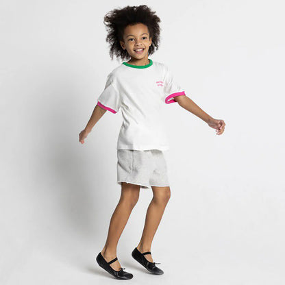 White Short Sleeve T-Shirt with Contrast Collar and Cuffs