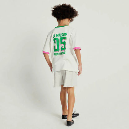 White Short Sleeve T-Shirt with Contrast Collar and Cuffs