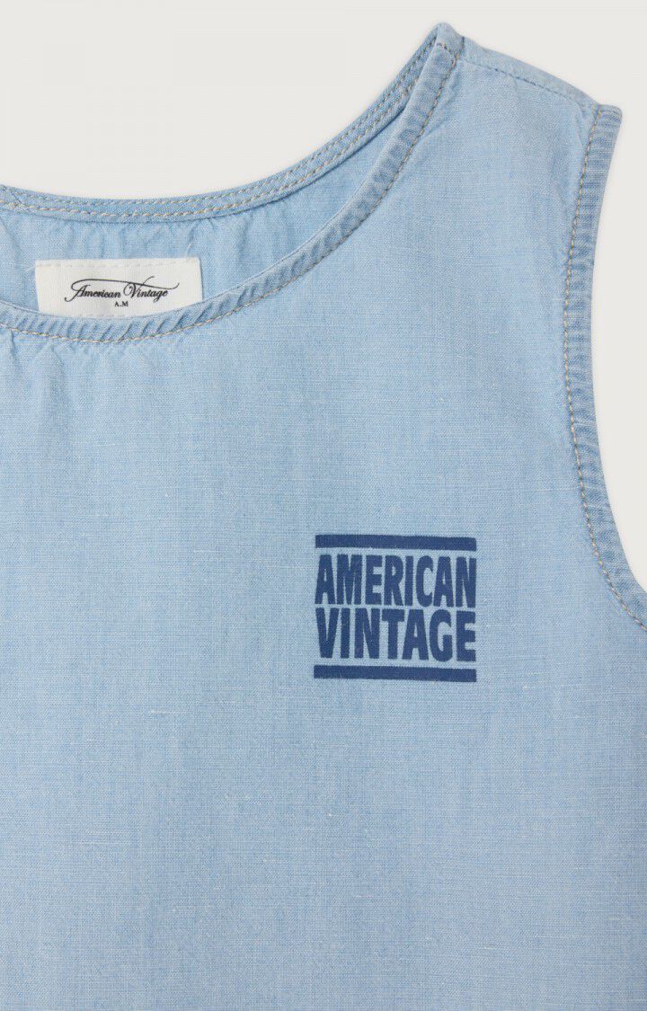 Light Blue Tank Top with Round Collar and Logo Print
