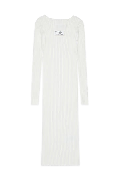 White Ribbed Long Cotton Dress for Kids