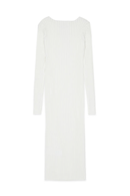 White Ribbed Long Cotton Dress for Kids