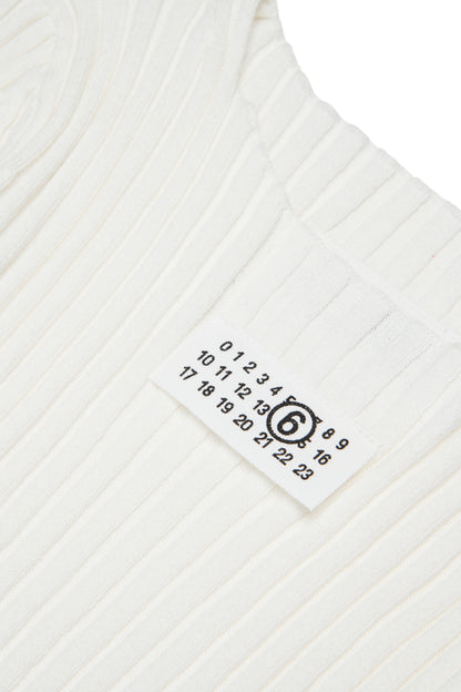 White Ribbed Long Cotton Dress for Kids