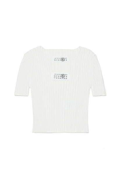 White Ribbed Cotton Knit Top for Kids